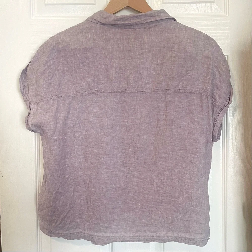 Rachel Zoe 100% Linen Light Purple Short Sleeve Button Up Shirt Blouse Sz Medium - Picture 4 of 6